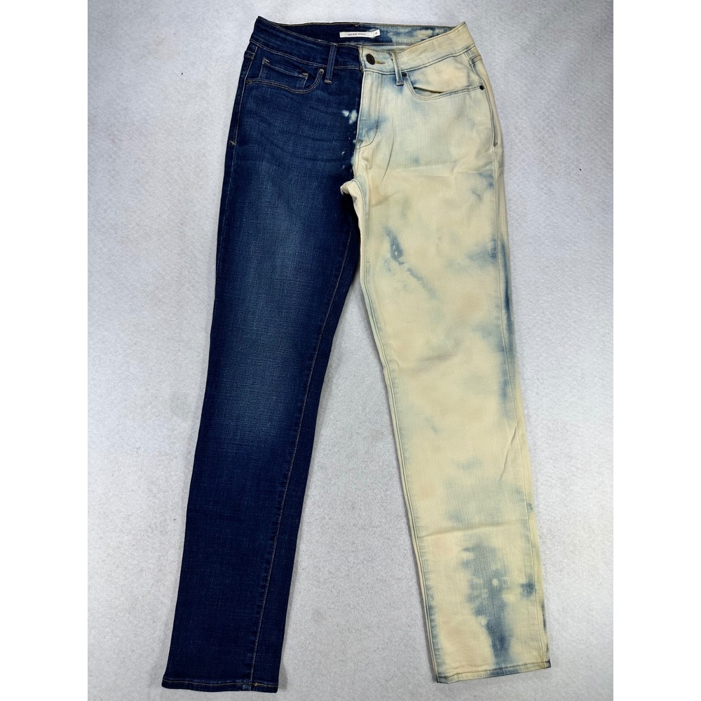 Levis Mid Rise Skinny Jeans Two Tone Split Bleach Tie Dye Blue White 4 27x32